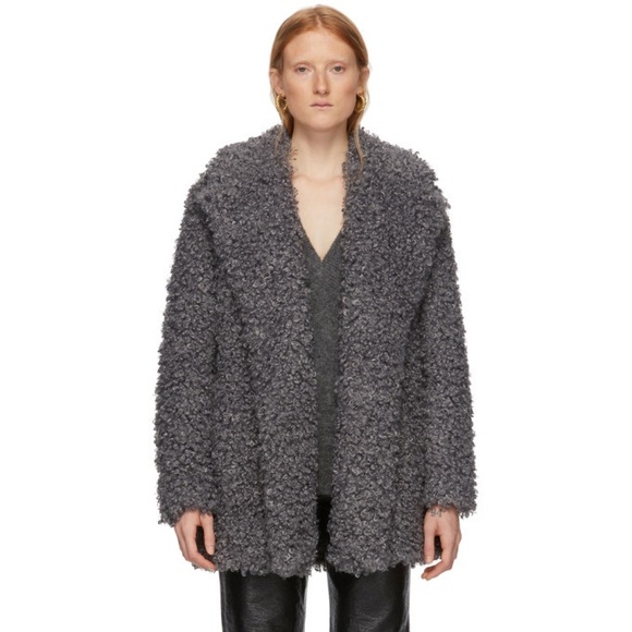 EUC $750 Tibi Grey Faux Curly Lamb Coat - Picture 1 of 12